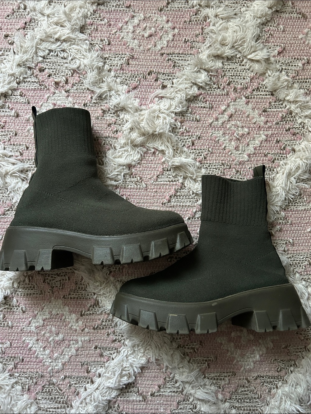 Public Desire Olive Knit Lug Platform Chelsea Boots